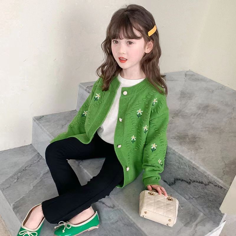 สาวปักดอกไม้คาร์ดิแกนฤดูใบไม้ผลิฤดูใบไม้ร่วงสไตล์ใหม่เวอร์ชั่นเกาหลีทุกการแข่งขันขนาดกลางขนาดใหญ่เด็กถัก Sw