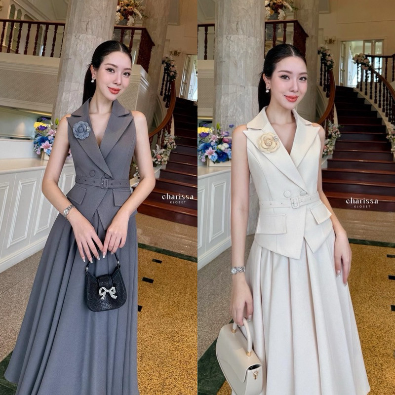 (พร้อมส่ง) charissa5 เซต3ชิ้น เสื้อ กระโปรง เข็มขัดใส่สวยเรียบหรูดูดีมาก แพลตเทินดีงาม ใส่สวยเปะสุด