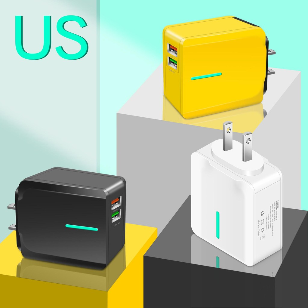 หัวชาร์จไว ช่อง USB คู่ ชาร์จมือถือ ทนทาน คุณภาพดี หัวปลั๊ก US สีเหลือง สีขาว สีดำ