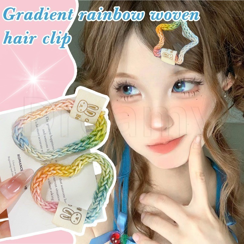 กิ๊บติดผมทอมือเส้นด้ายทําด้วยผ้าขนสัตว์สีรุ้ง - กิ๊บติดผมสไตล์ INS - Snap Hairpins - Pentagram Headwear - Bangs BB Barrettes - เครื่องประดับผม - Y2k, หวาน, เย็น - แฟชั่นผ้าโพกศีรษะ