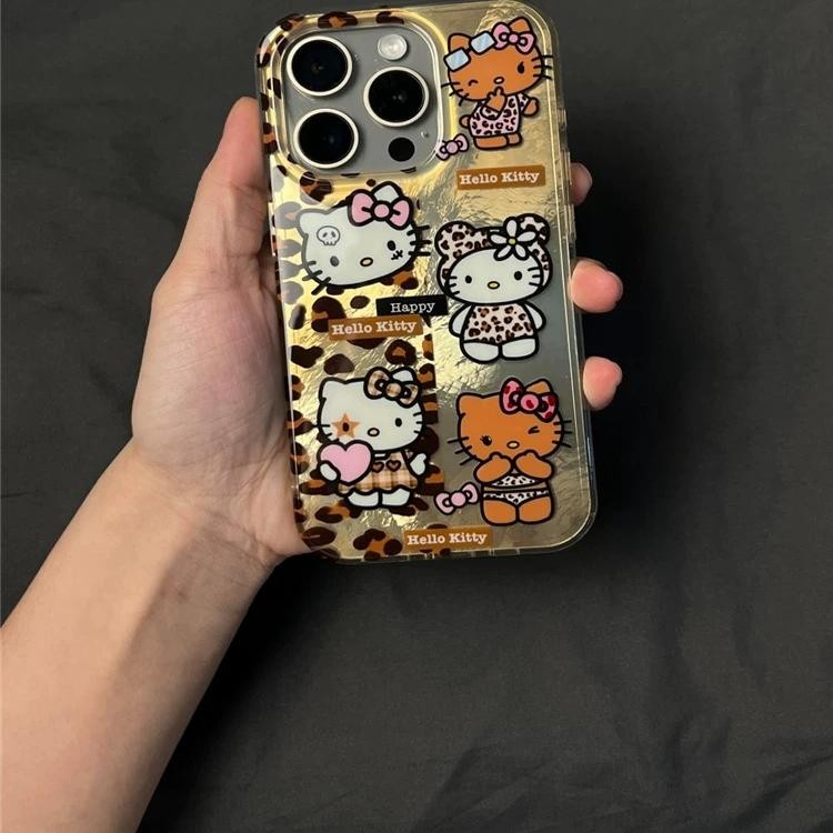 Huiwanju น่ารักเสือดาวพิมพ์ kt แมวโซ่สําหรับ iPhone16promax เคสโทรศัพท์มือถือ iP15Pro รวมทุกอย่าง 12 สองชั้น 14 ป้องกันการตก 13 สาว 11 ซอก - รูปที่ 5