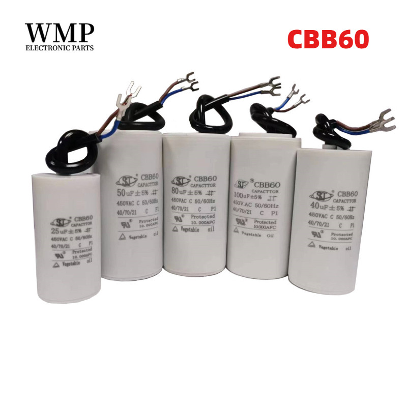 1 ชิ้น CBB60 มอเตอร์วิ่งตัวเก็บประจุ 450V Series AC ปั๊มน้ํา Startup Capacitors เริ่มต้นมอเตอร์ Run 450VAC 3uF-100uF