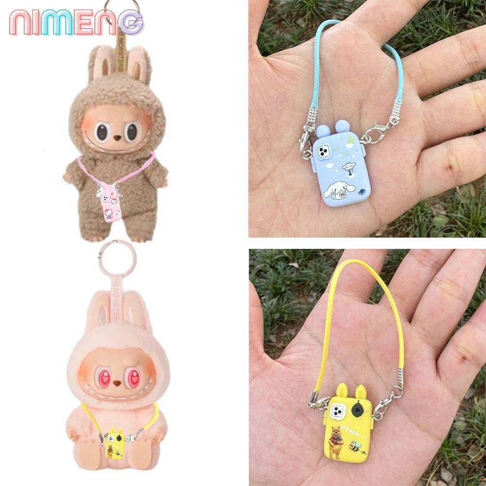 Nimeng Labubu โทรศัพท์ Lanyard จี้รุ่น, โทรศัพท์มือถือขนาดเล็กหมี Labubu คอแขวน Accessorie, น่ารัก Mini ตกแต่งตุ๊กตาการ์ตูน
