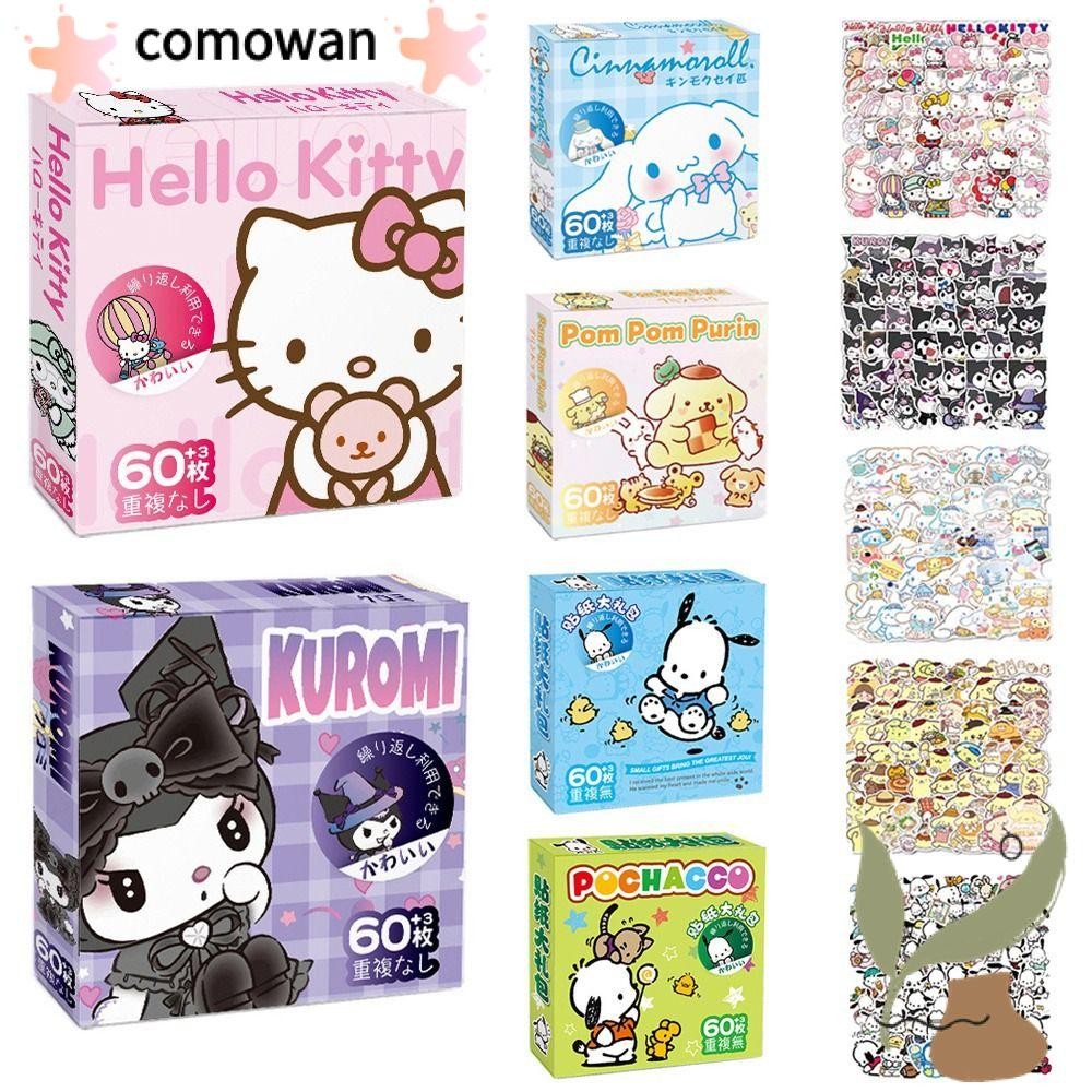 Kowan 60 ชิ้น/กล่อง Melody Kuromi สติกเกอร์, Kitty Kuromi Party ตกแต่งการ์ตูนสติกเกอร์,ของขวัญ Cinnamoroll Pochacco ไดอารี่กันน้ํากระเป๋าเดินทางสติกเกอร์แล็ปท็อป