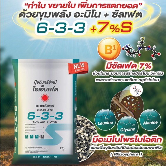 (ยกกระสอบ25kg) 6-3-3 ซัลเฟต โอเอ็มเฟต อินทรีย์เคมี ปุ๋ยซัลเฟต ขนาด25กก #ดวงตะวันเพชร #ปู๋ยทุเรียน