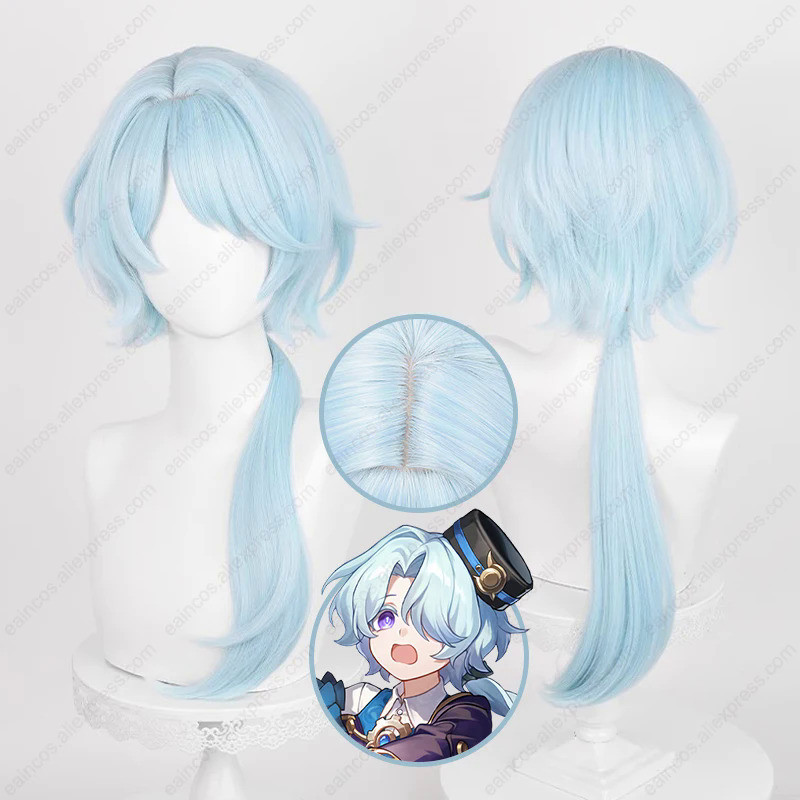 HSR Misha Cosplay Wig 70cm Long Light Blue Hair Heat Resistant Synthetic Wigs