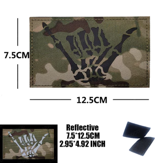 Skull Skeleton Hand Finger Glow Dark Patch,อินฟราเรดIRสะท้อนแสงยุทธวิธีตกแต่งแพทช์AppliquesกับHook Loop Fastener