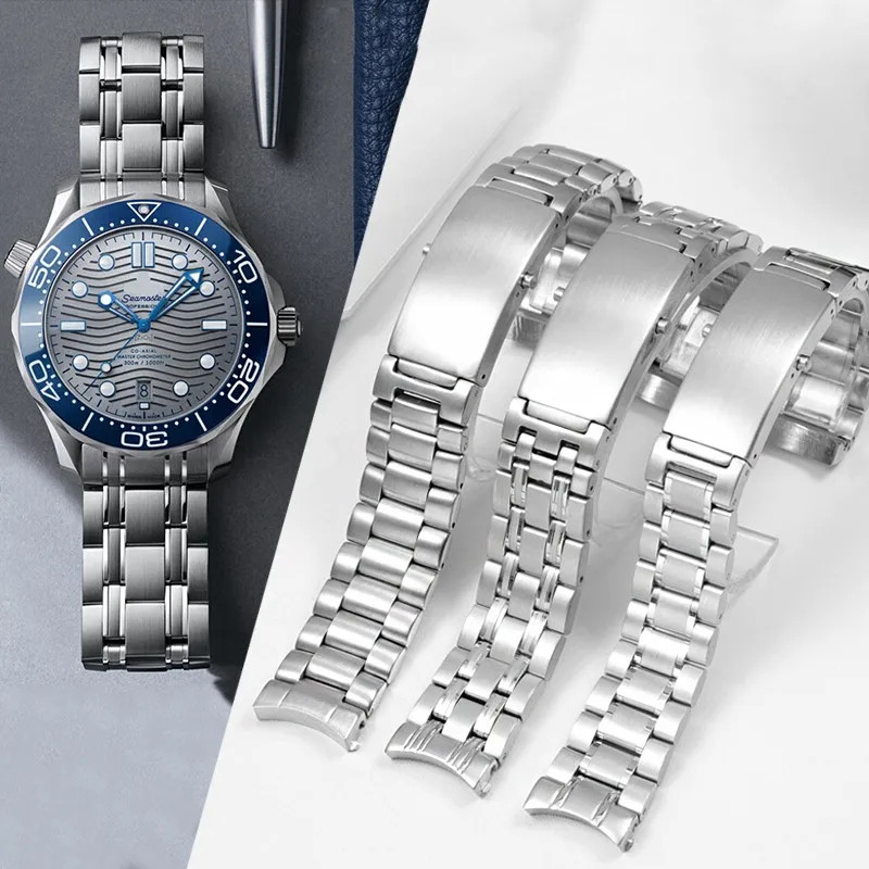 20 มม.22 มม.นาฬิกาอุปกรณ์เสริมสายสแตนเลสสําหรับ Omega 007Superb Seamaster Planet Ocean 300 M สายนาฬิกาสร้อยข้อมือเข็มขัด