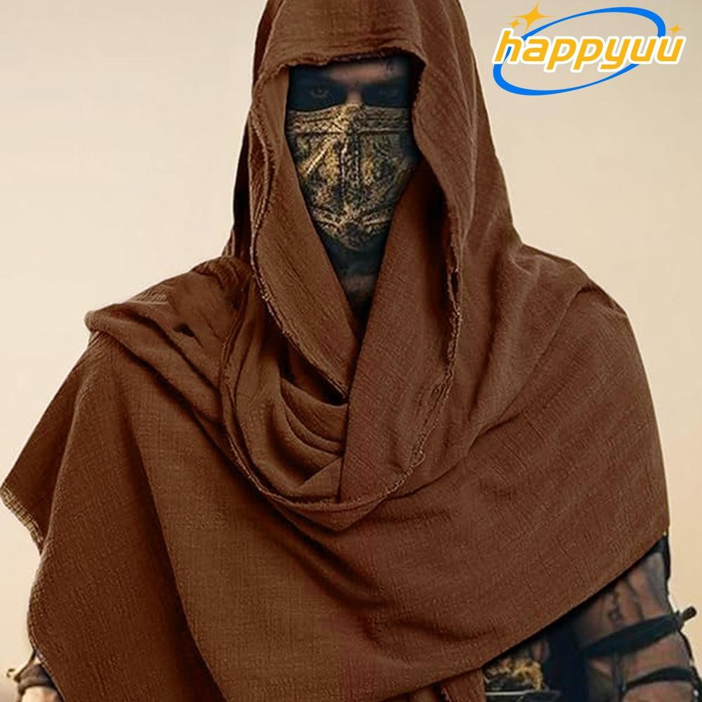 Happyuu Mens Medieval Pirate Retro Hood, Lightweight Wrap Cloak, Black/Brown Middle Aged Shoulder Cowl