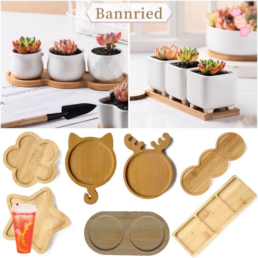 Bannriedsg989 ถาดกระถางดอกไม้, ไม้ไผ่ไม้อเนกประสงค์ Succulents บอนไซผู้ถือ,สี่เหลี่ยมผืนผ้ารูปไข่สไตล์เรียบง่ายห้าดาว Coaster