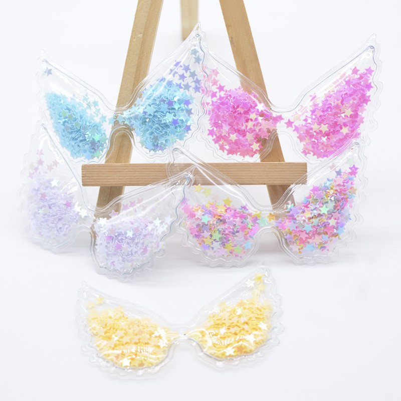 10 ชิ้น/ล็อต 72 มม. Kawaii Angel-Wing โปร่งใส PVC บรรจุเลื่อม Applique สําหรับ DIY Headwear กิ๊บติดผมโบว์อุปกรณ์ตกแต่ง