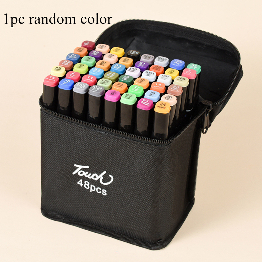 1ชิ้นสุ่มสีเครื่องหมายแอลกอฮอล์เครื่องหมายชุดสัมผัสปากกามาร์กเกอร์ปากกาเน้นข้อความชุดระบายสีเครื่องหมายโคปิค