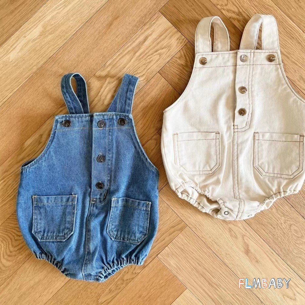 Baby Denim ชุดรอมเปอร์เด็กแขนกุดสีธรรมดา 0-24 เดือน