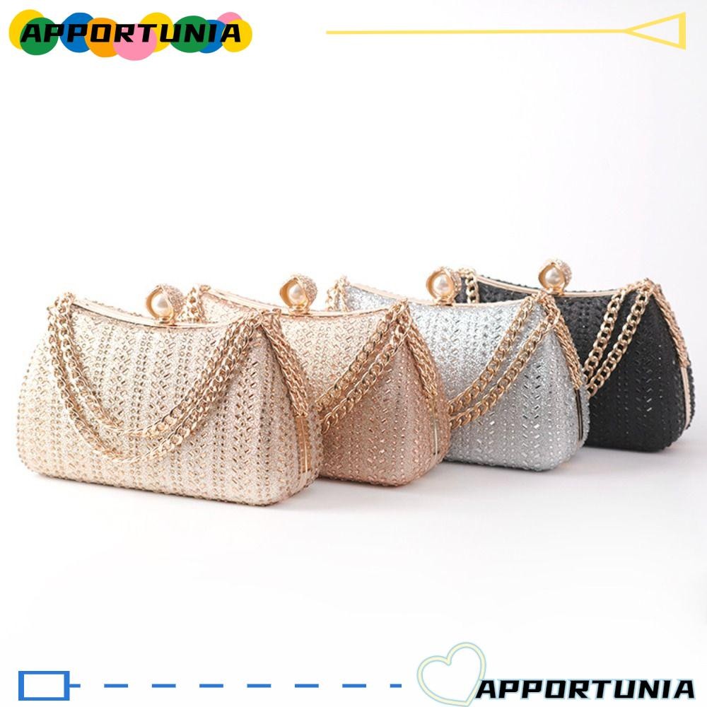 Apportunia กระเป๋าราตรี, กระเป๋าสะพายไหล่ Rhinestones กระเป๋าโซ่, กระเป๋าถือผู้หญิงแฟชั่นสําหรับงานแต่งงาน