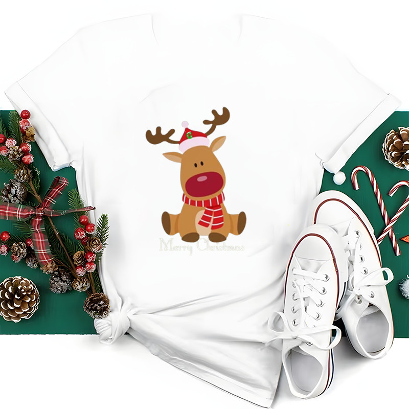 (จัดส่งตลอด 24 ชั่วโมง）OOOK Official เสื้อยืด MERRY CHRISTMAS 2024ใหม่ผ้าฝ้ายแท้แฟชั่นคอกลม D26