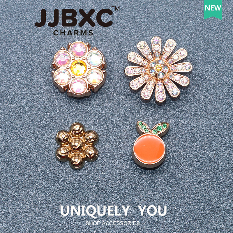JJBXC ตัวติดรองเท้า charm ชุดหัวเข็มขัดโลหะประดับเพชรสังเคราะห์รูปดอกไม้ สวยหรู สำหรับรองเท้าทุกแบบ อุปกรณ์ตกแต่งรองเท้า