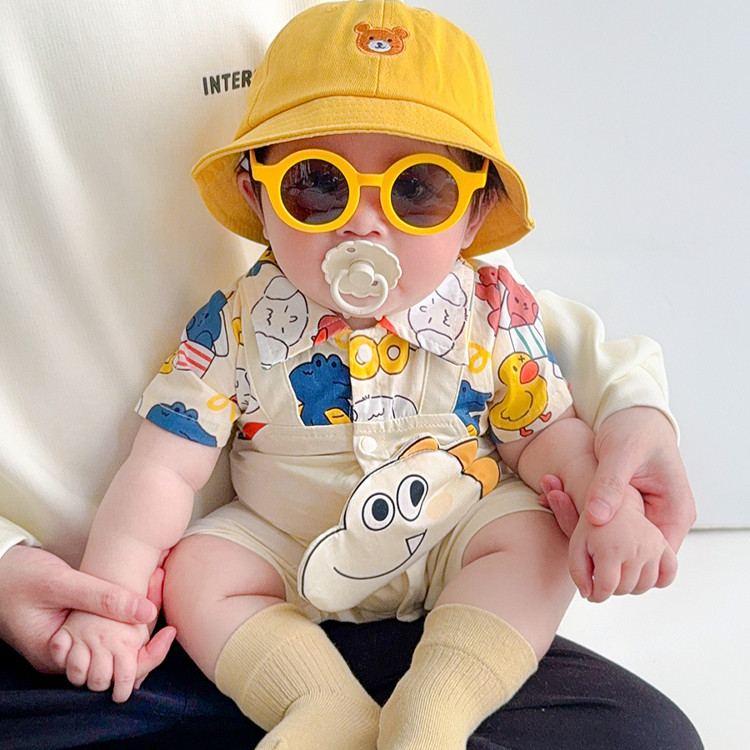 ฤดูร้อนใหม่เสื้อผ้าเด็กบางบอดี้สูทแขนสั้น 0-24 เดือนนุ่มและระบายอากาศสุดน่ารักการ์ตูนไดโนเสาร์ ชุดรอมเปอร์ สไตล์เกาหลี - รูปที่ 2