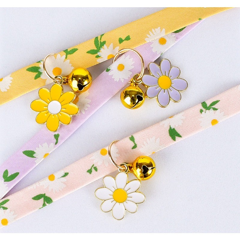 เดซี่ขนาดเล็กพิมพ์ปลอกคอแมวระฆังขนาดเล็กปลอกคอแมวความปลอดภัยหัวเข็มขัดผู้ใหญ่แมวลูกแมวสร้อยคอเครื่องประดับสัตว์เลี้