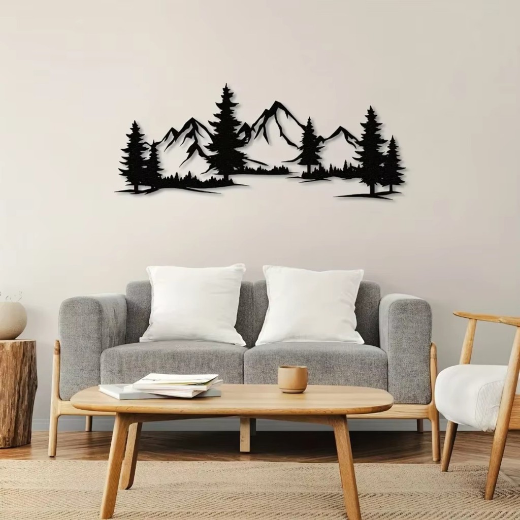 Rustic Metallic Forest & Mountain Wall Art การออกแบบต้นไม้เอเวอร์กรีน, เหมาะสําหรับห้องเด็กและบ้านไร่ตกแต่งของขวัญคริสต์มาสในอุดมคติ