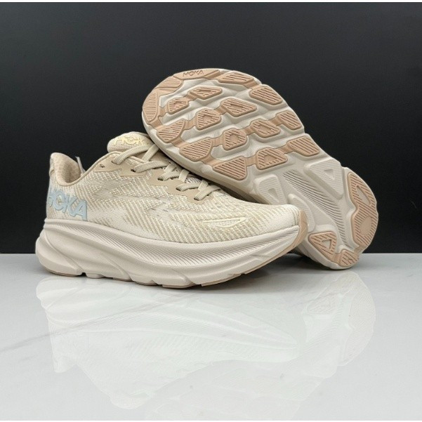 รองเท้าผ้าใบใหม่รองเท้าวิ่ง HOKA ONE Clifton 9 สีขาว สีเบจ UY4Q CBMR 2ARP YJ4H