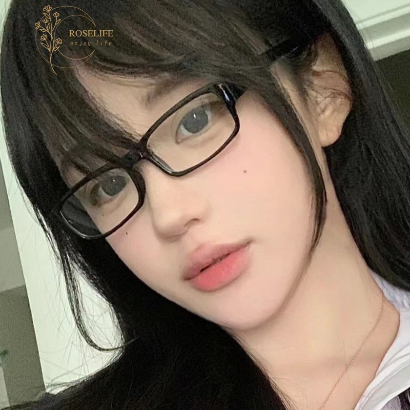 Roselife ญี่ปุ่นสีดําแคบสี่เหลี่ยมผืนผ้ากรอบแว่นตาสําหรับผู้หญิงผู้ชายกลางแจ้งแฟชั่นความงาม COS แว่นตา