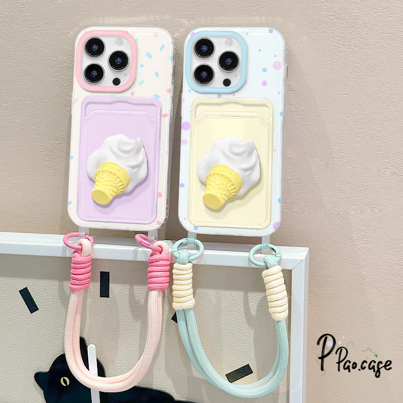 เคสซอฟท์เชือกเส้นเล็กไอศกรีมคู่รักสีน่ารัก เคส IPhone 16 15 13 11 14 12 XR Pro Max X XS Max 7 8 14 15 Plus SE 2020