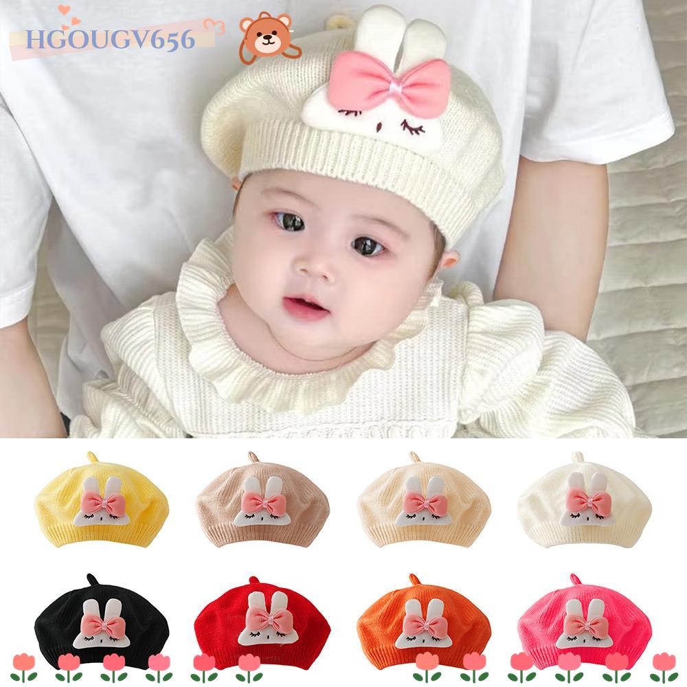 Hgougv656 Bow Baby Beret หมวก, Kawaii ฤดูใบไม้ผลิฤดูใบไม้ร่วงถักหมวก,แฟชั่นเกาหลี 6-36 เดือนศิลปินเด็กวัยหัดเดินเจ้าหญิงจิตรกรหมวกสําหรับชายหญิง
