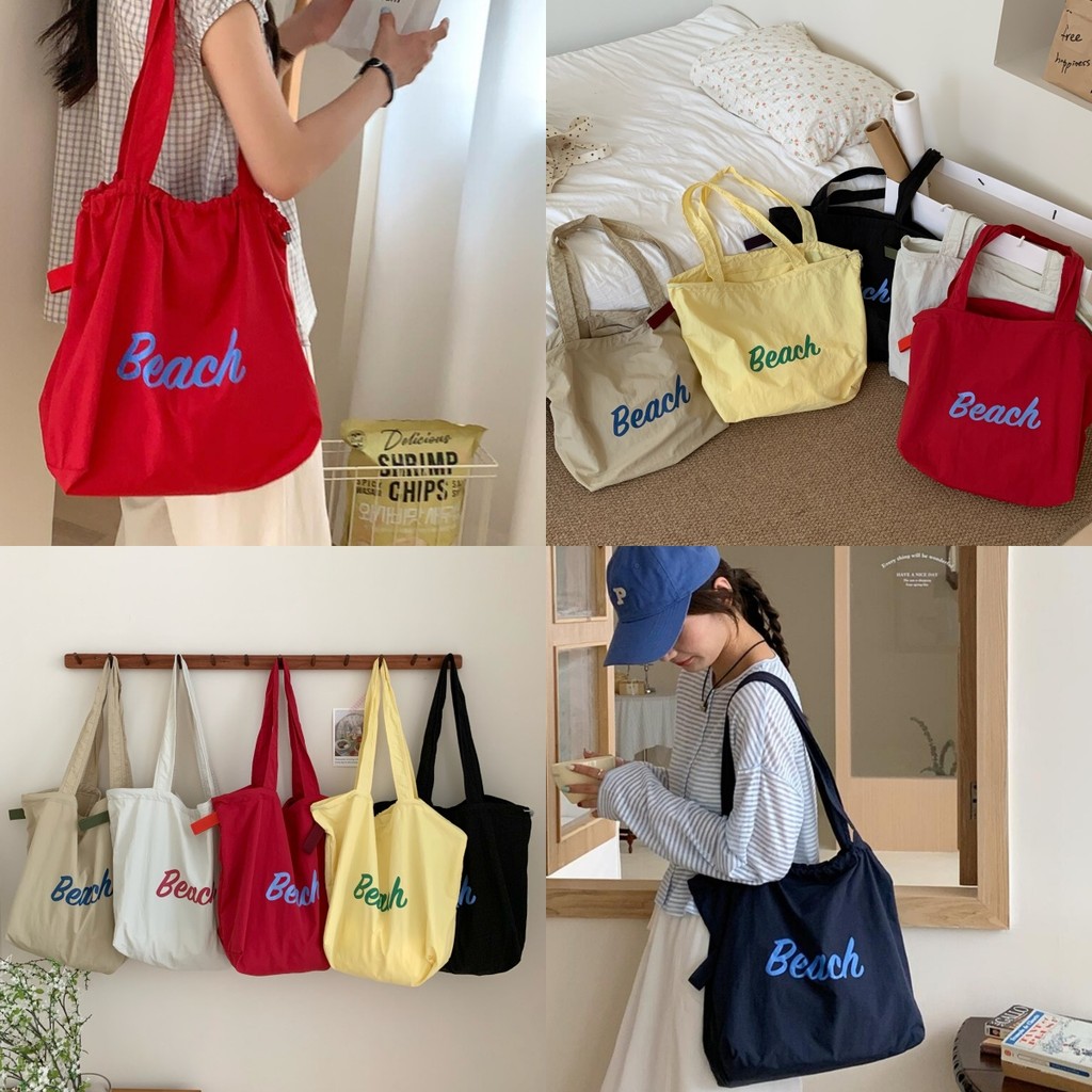 🔥พร้อมส่ง🔥กระเป๋าผ้าใบหูรูด กระเป๋าโท้ทญี่ปุ่น กระเป๋าสะพาย กระเป๋าผ้าน้ําหนักเบา กระเป๋านักเรียนความจุขนาดใหญ่