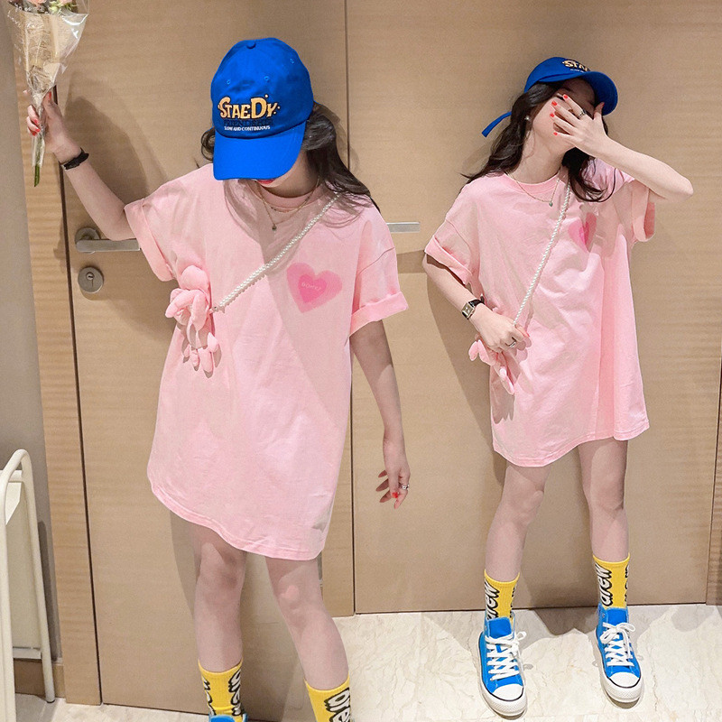 NANA CHAN - เสื้อยืดรูปหัวใจ Oversize สําหรับเด็กผู้หญิง [LONG FOM] ขนาดใหญ่ 120-170 เสื้อยืดเด็ก OG