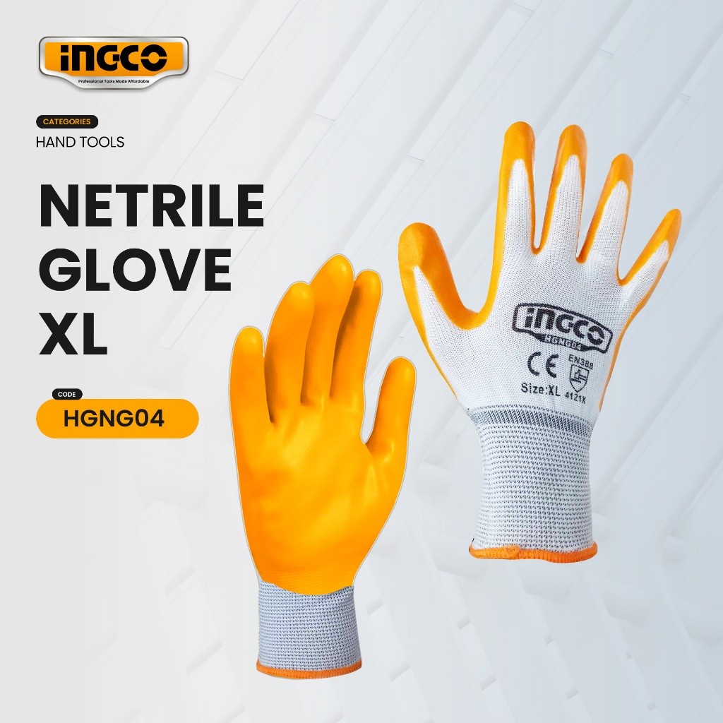INGCO Industrial Project Work Gloves Nitrile Mechanic Handyman HGNG04 Safety Gloves XL