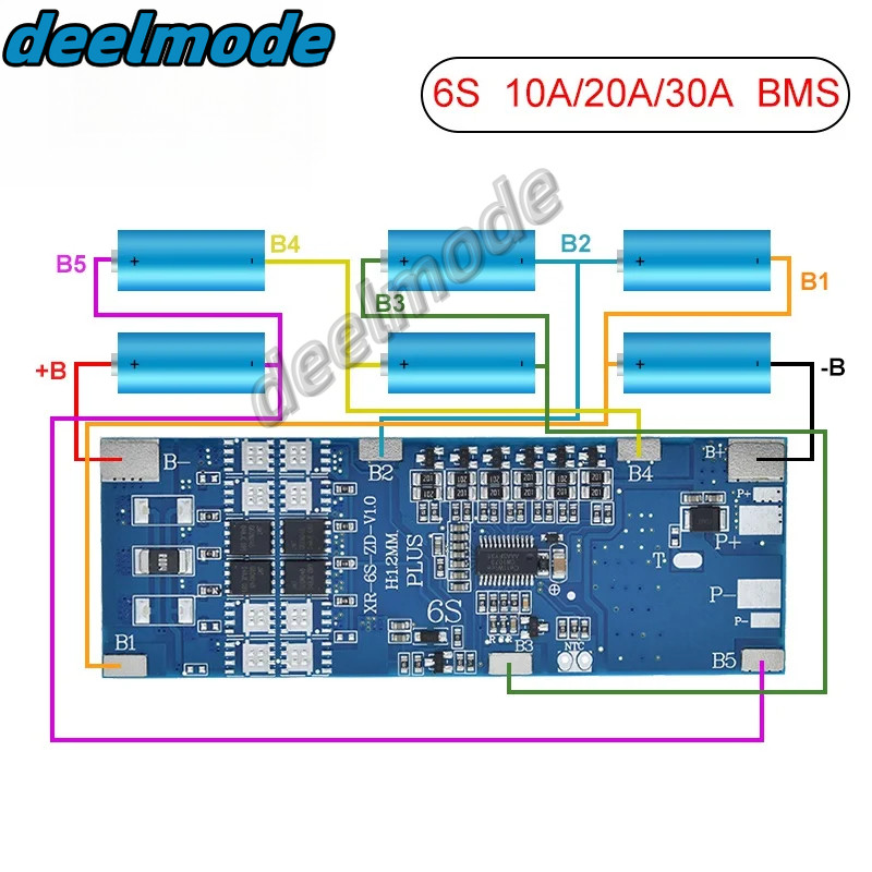 6S BMS 10A 20A 30A 3.7V Li-ion ลิเธียม 18650 Balance Charge Protection Board อุณหภูมิควบคุมป้องกัน