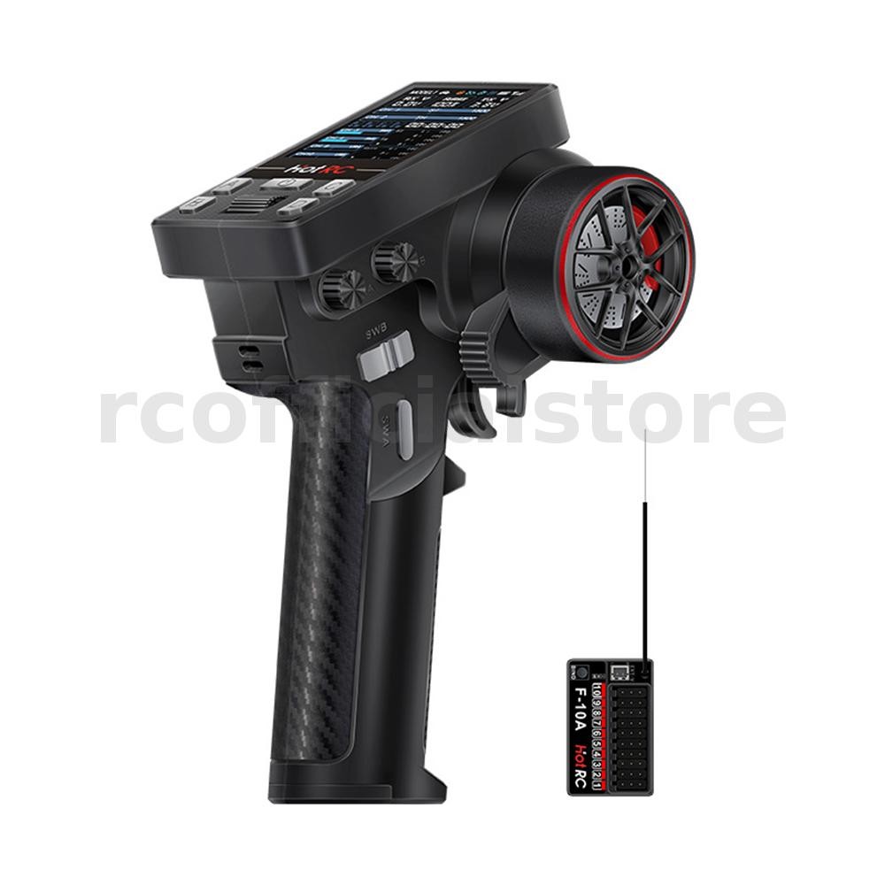 HOTRC CT-10B 10CH 2.4GHz 2.4 นิ้วหน้าจอสีเครื่องส่งสัญญาณสําหรับรีโมทคอนโทรลรถเรือถังปีนเขารถยุงรถ