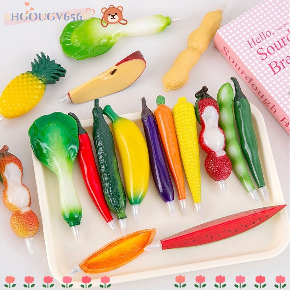 HGOUGV656 ปากกาลูกลื่น,ผักผลไม้จําลองปากกาเจลแม่เหล็ก,คุณภาพสูง 0.7 มม.หมึกสีดําแห้งเร็วปากกาเป็นกลางนักเรียน