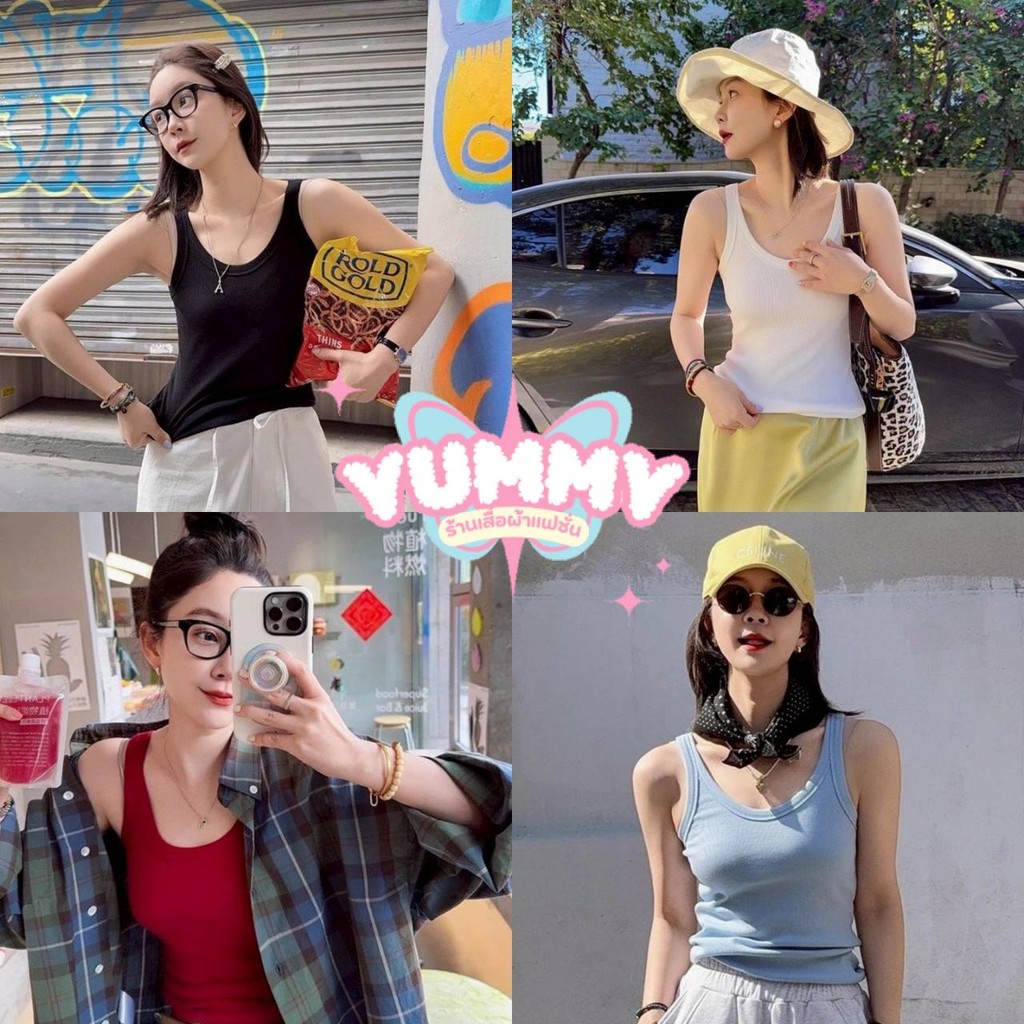 🎀Yummy Shop🎀พร้อมส่ง (FY10107) เสื้อกล้าม สีพาสเทล มีฟองน้ำในตัว