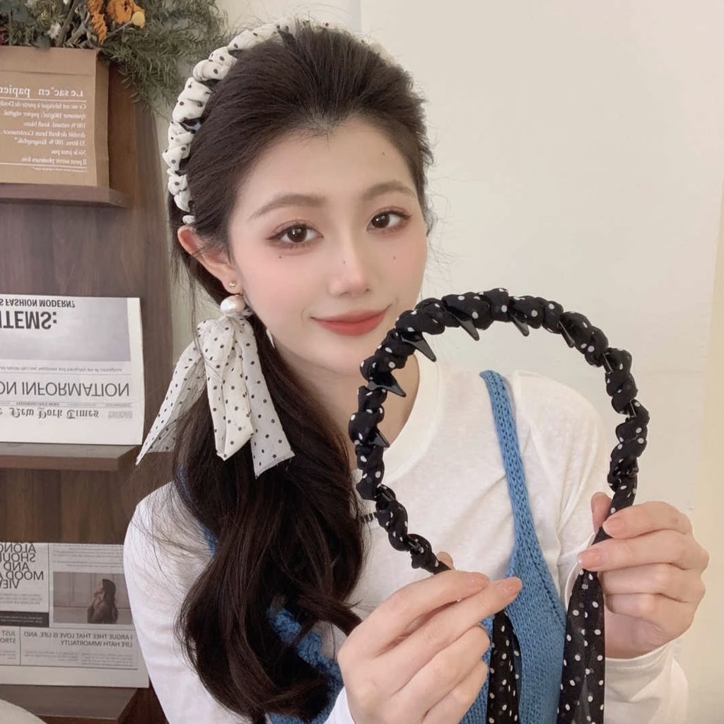 ผู้หญิง High Skull Top Twist Braid Polka Dot แถบคาดศีรษะ