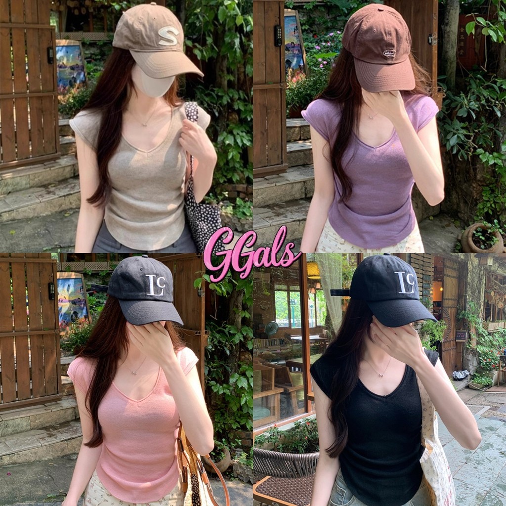 🌸GGals🌸เสื้อยืดผู้หญิง สีพื้น เข้ารูป คอวี ผ้านุ่ม เสื้อครอป สไตล์เกาหลี หลากสี ใส่สบาย เท่ๆ สวยๆ ส่งไวจากไทย