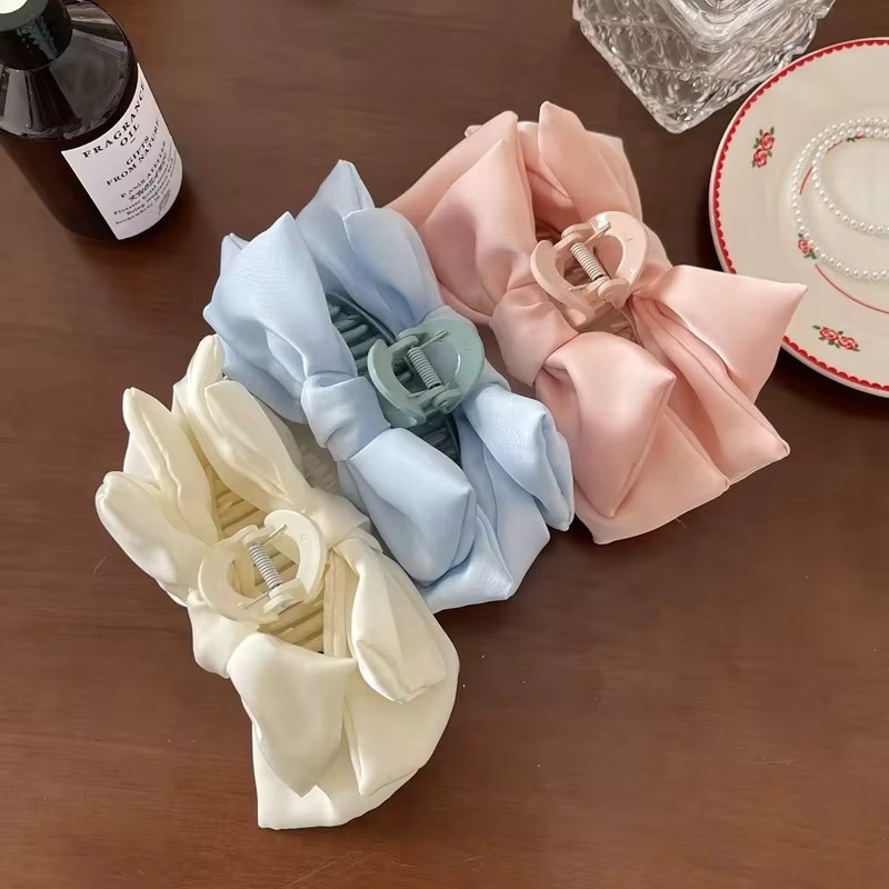 Bowknot Hair Claw ผู้หญิง Elegant ซาตินโบว์คลิปผม Vintage ซาติน Crab Hairpin สาวอุปกรณ์เสริมผม - รูปที่ 5