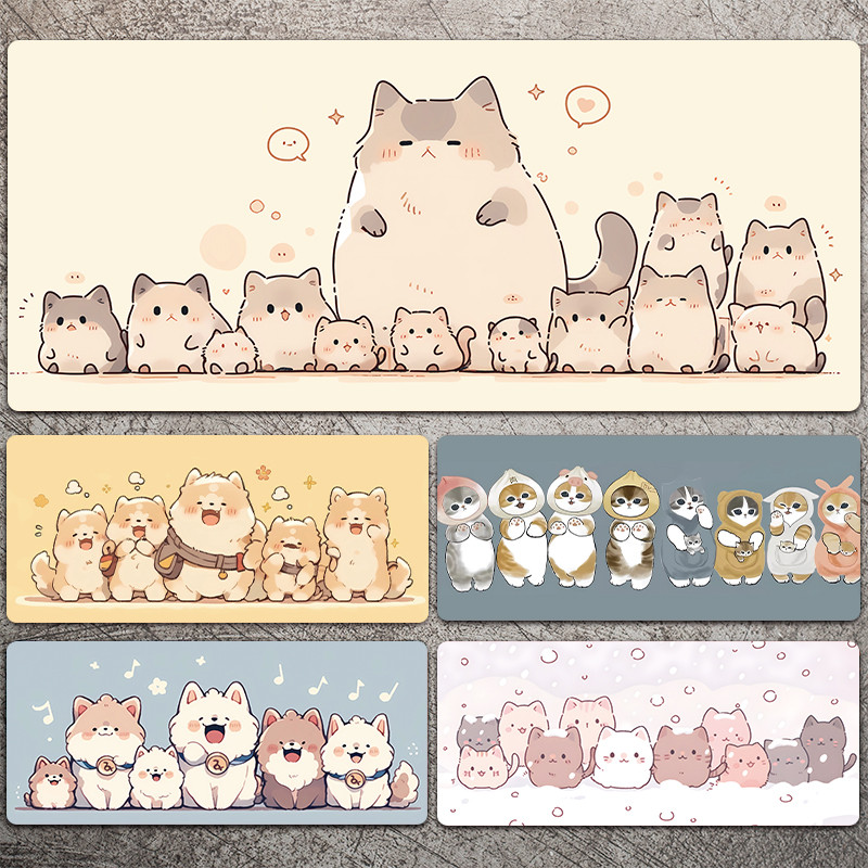 แผ่นรองเมาส์ลูกสุนัขน่ารักขนาดใหญ่การ์ตูนโต๊ะทํางานแผ่น น่ารัก แมวแป้นพิมพ์คอมพิวเตอร์สก์ท็อปเสื่อการ์ตูนแพนด้าเกมพรม