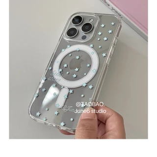 Huiwanju blue star สําหรับ iPhone16promax โทรศัพท์มือถือกรณี iP15promax niche 12 วงเล็บดูดแม่เหล็กน่ารัก 13 ไร้สายชาร์จ 14 โปร่งใส 11