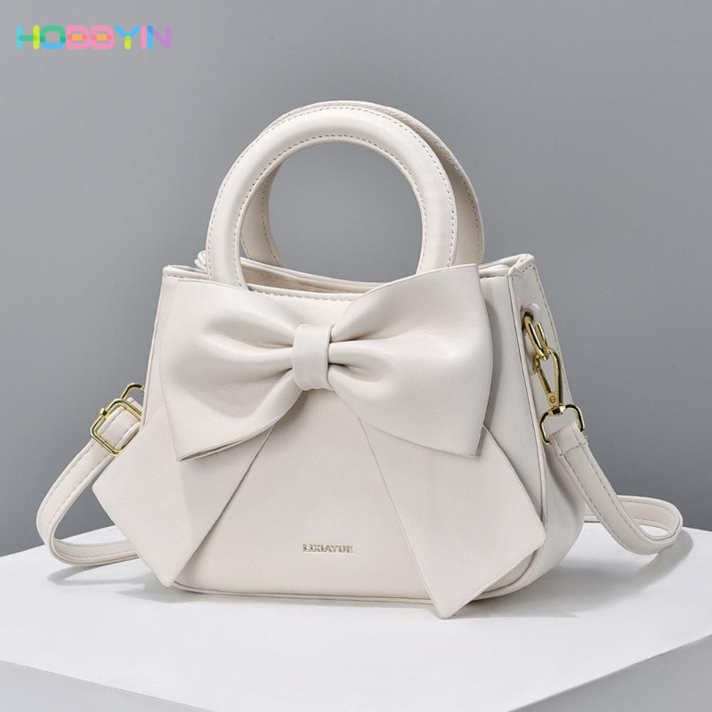 HOBBYIN กระเป๋าสะพายข้าง,หนัง PU สีทึบกระเป๋าสะพาย,แฟชั่นความจุขนาดใหญ่ซิปโบว์กระเป๋าถือขนาดเล็ก
