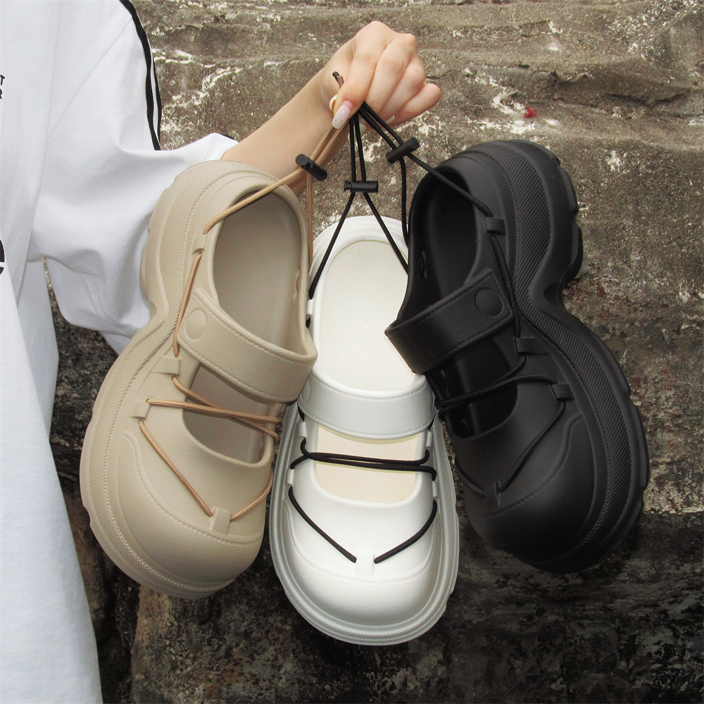 XIXITIAO Hole รองเท้าหนา Soled เพิ่มความสูง Lace-Up สุภาพสตรีแฟชั่นสบายฤดูร้อนที่ไม่ซ้ํากัน Creative