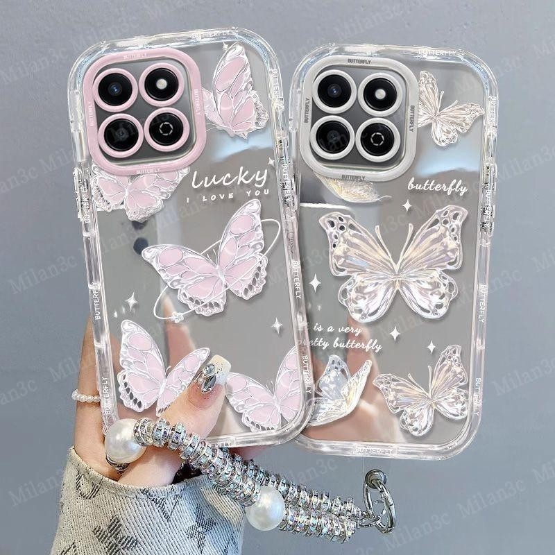 เคส Honor 200 Smart เคส Honor X7c เคสกระจกเงาลายผีเสื้อสำหรับโทรศัพท์ กันกระแทก ซิลิโคน เทรนด์แฟชั่น