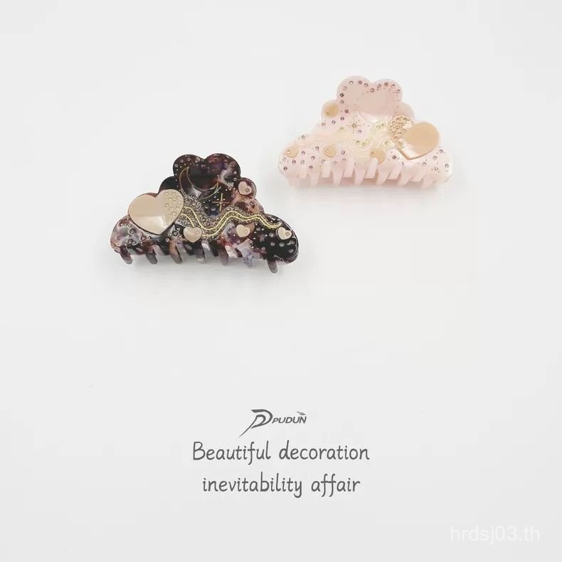 Influencer สไตล์เดียวกัน Acetate แผ่นรูปหัวใจ Moonstar เพชร Multicolor คว้าคลิปสามมิติคลิปผมที่ไม่ซ้