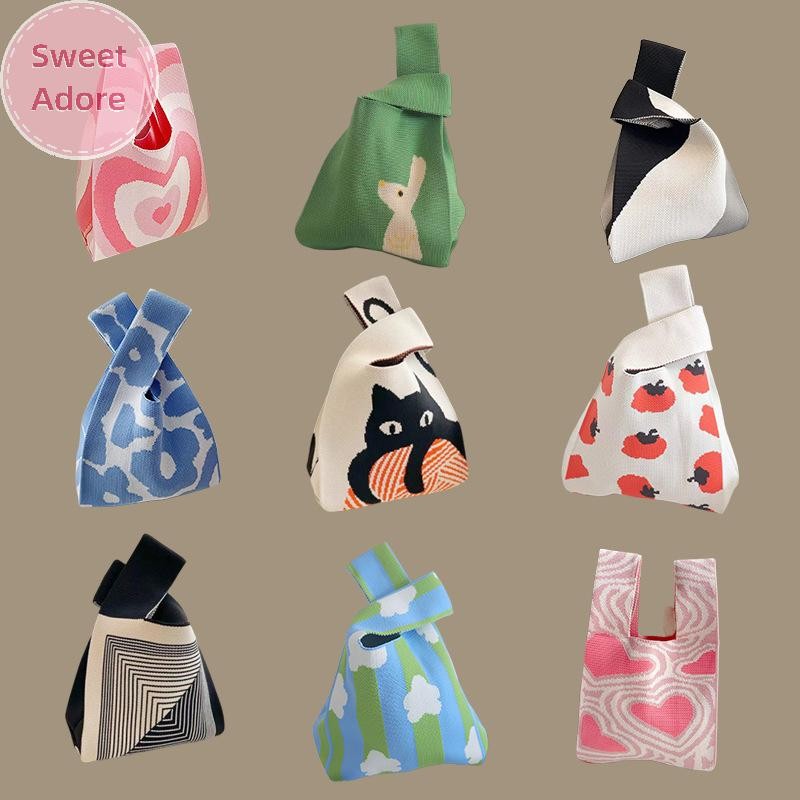 Sweetadore แฟชั่น Handmade ถักกระเป๋าถือผู้หญิง Mini Knot สายรัดข้อมือเกาหลี Casual Tote กระเป๋านํากลับมาใช้ใหม่ช้อปปิ้งกระเป๋า TH
