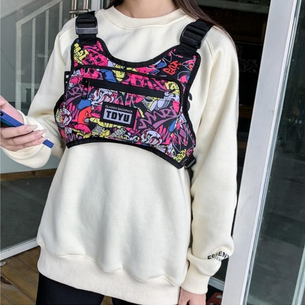 Uumir กระเป๋าคาดหน้าอกเสื้อกั๊กฮิปฮอป, กระเป๋าเสื้อกั๊กกีฬาความจุสูงซิป, กระเป๋าคาดหน้าอกทรงกลมทนน้ําอเนกประสงค์