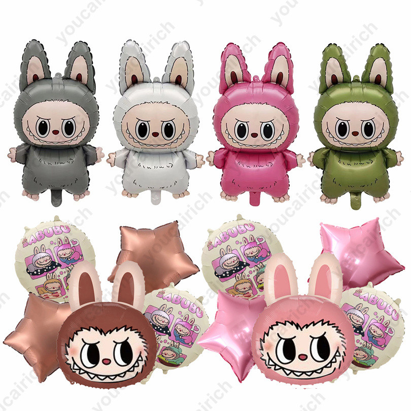 สต็อกใหม่ LABUBU รูปลูกโป่งฟิล์มอลูมิเนียม POP Mart ลูกโป่งตกแต่งวันเกิด