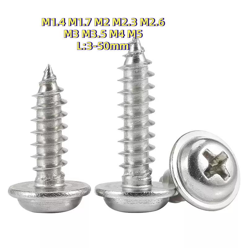 [HJC-LY-w] Pan Head Washer/ น็อต สกรู หัวกลม ติดแหวน แฉก JPW+ สเตนเลส 304 เกลียวปล่อย M1.4M1.7 M2M2.3 M2.6 M3M3.5 M4M5