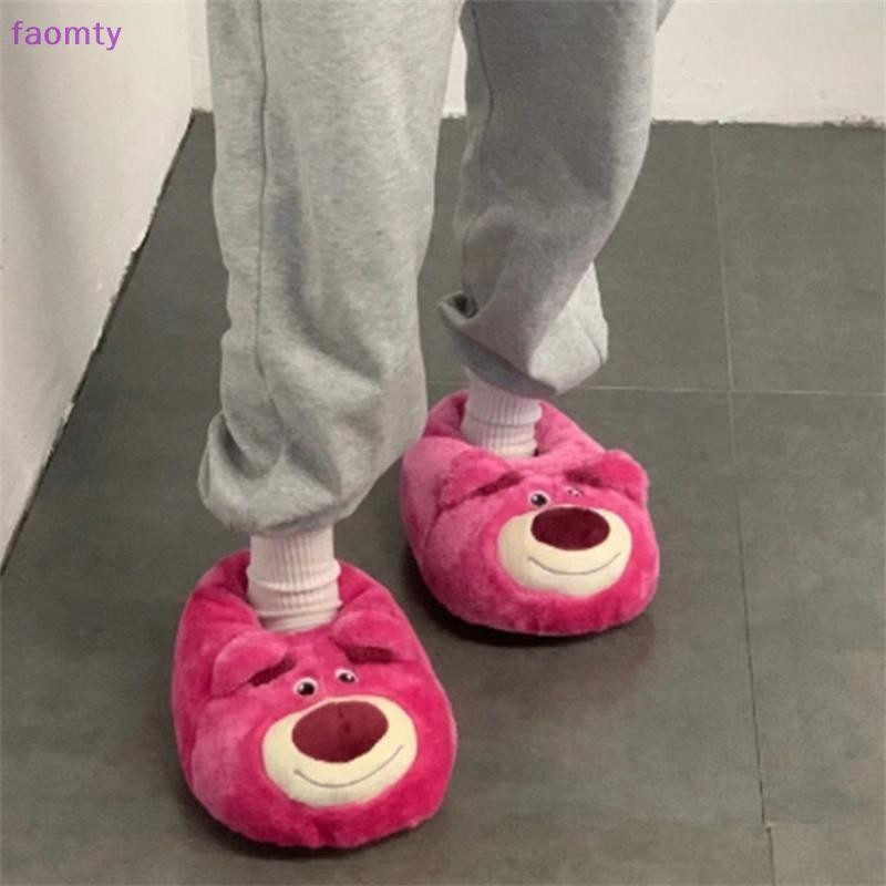 Faomty น่ารักการ์ตูน Rose Red Bear Warm Non-Slip Strawberry Home Plush รองเท้าแตะผ้าฝ้ายสําหรับผู้หญิง TH