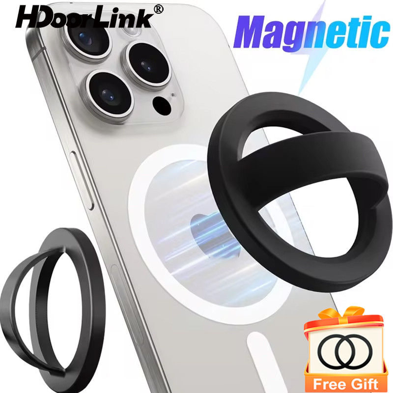 Hdoorlink Universal Magnetic Silicone Finger Ring Grip ที่วางโทรศัพท์มือถือแบบพกพา 360 หมุนได้แม่เหล็กโทรศัพท์ Grip Stand สําหรับ IOS 16Pro 15