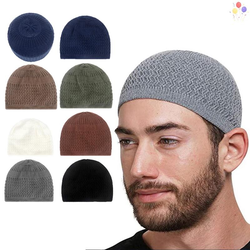 [CO] Casual ถักมุสลิมผู้ชายหมวกสวดมนต์ฤดูหนาวที่อบอุ่น Beanies หมวกอิสลามรอมฎอน TH